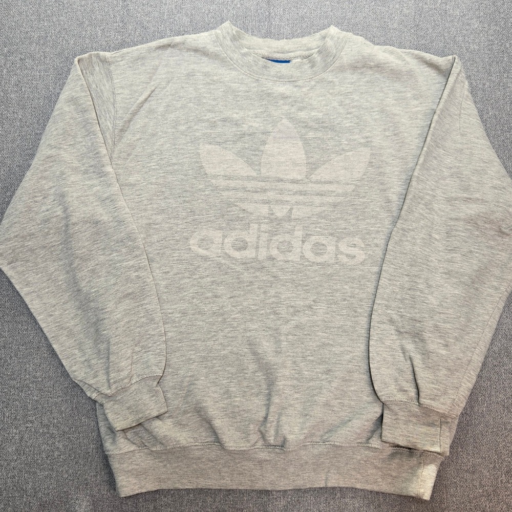 Adidas Originals Gray Sweatshirt Size Large Heathered Trefoil Embossed